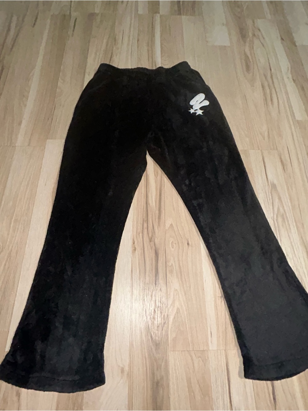 Men's Black Plush Joggers with White Star Accent